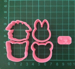 BITE SIZE - Animal Head 2 Cookie Cutter set 4 Pcs + Face Stamp
