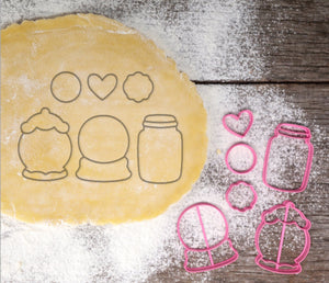 Snow Globe, Candy Jar & Mason Jar Cookie Cutter Set with Inside Cutter / Stained Glass Cookies