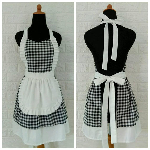 Checkerboard Black and White Apron 3 Layers Fabric