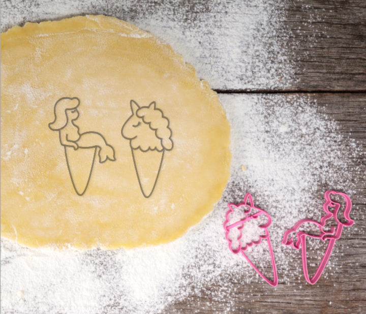 Mermaid and Unicorn in Cone Cookie Cutter